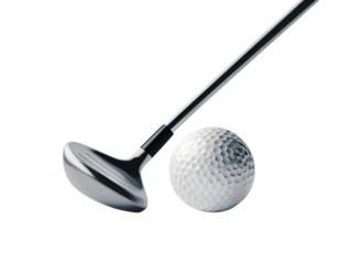 A close-up view of a golf club and ball, showcasing the sport's essential equipment for enthusiasts.