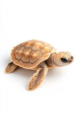 Obraz premium A baby turtle, isolate on white background, radiating cuteness with its tiny size and big eyes.