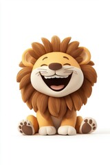 A 3D cartoon lion character isolate on white background, playful and vibrant.