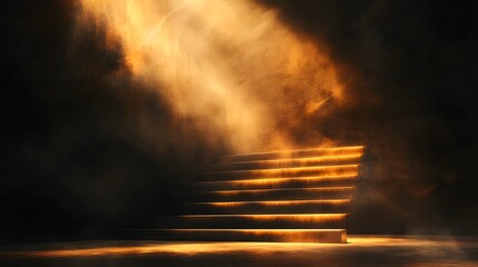 Golden Steps Illuminated In Smoky Dark Room