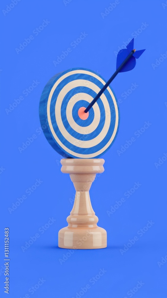 Poster colorful dartboard with arrow on a blue background representing goals and target achievement
