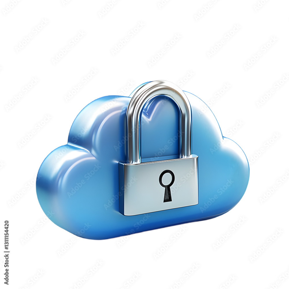 Poster a secure cloud storage icon featuring a padlock symbolizing data protection and privacy.