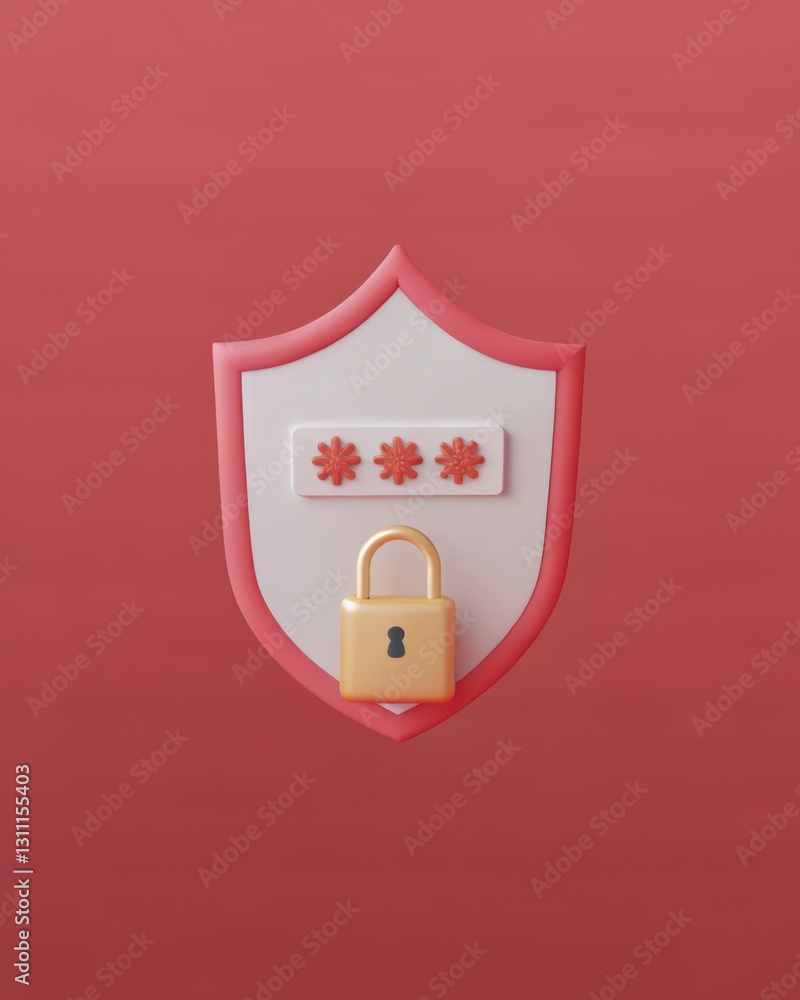 Poster colorful shield with password field and lock symbol representing cybersecurity and protection