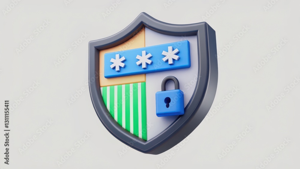 Poster digital shield with password symbols and lock illustration for online security concepts