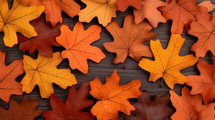 Vibrant Autumn Leaves on Wooden Surface