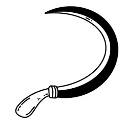 a Sickle happy Halloween concept, black and white hand drawn line art illustration 