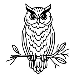 An owl happy Halloween concept, black and white hand drawn line art illustration 