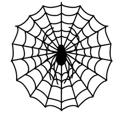 Fototapeta premium A spider web that has spider on it happy Halloween concept, black and white hand drawn line art illustration 