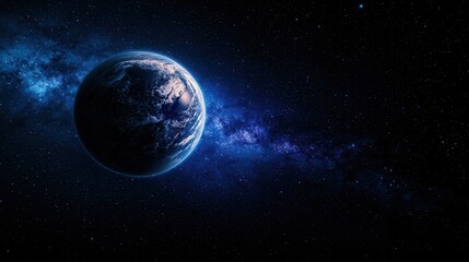 Naklejka premium Stunning View of Earth Surrounded by Stars and Galaxies in the Vast Universe Night Sky