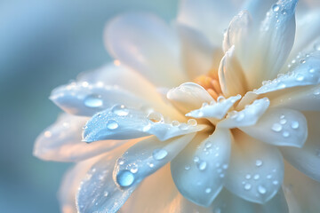 Fototapeta premium CloseUp of White Flower Petals with Dew Drops