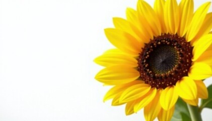 Obraz premium Vibrant yellow sunflower, sharp detail, white backdrop, closeup, stock photo, beautiful