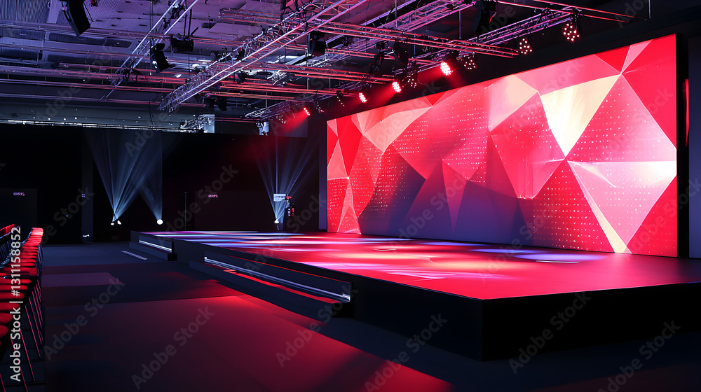 Poster dynamic presentation event stage design conference center visual display modern environment wide-ang