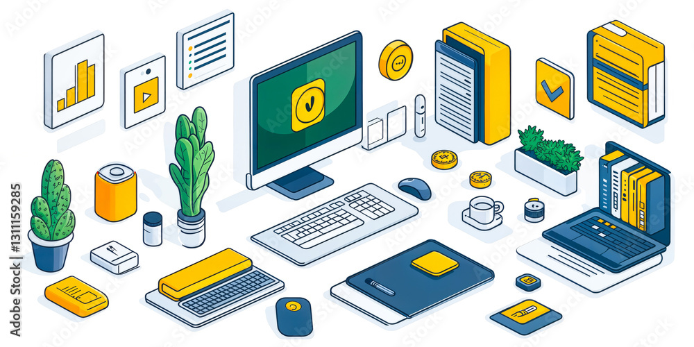 Poster minimalist digital workspace illustration showcasing simplified tools and user-friendly interfaces f