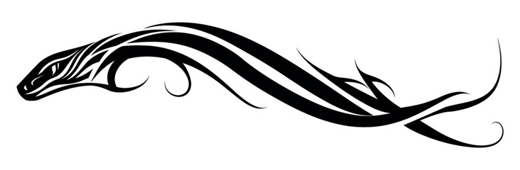 Vector Tattoo of Snake with Black Line Art and Thick Outlines — Minimalist Modern Horizontal Design