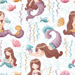 Adorable and fun ocean life seamless pattern