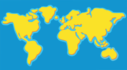 Obraz premium Minimalistic cartoon world map in flat design