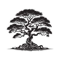 Silhouette of Banyan Tree - Forest tree Vector - Minimalist Banyan tree Illustration - Banyan Tree Design.