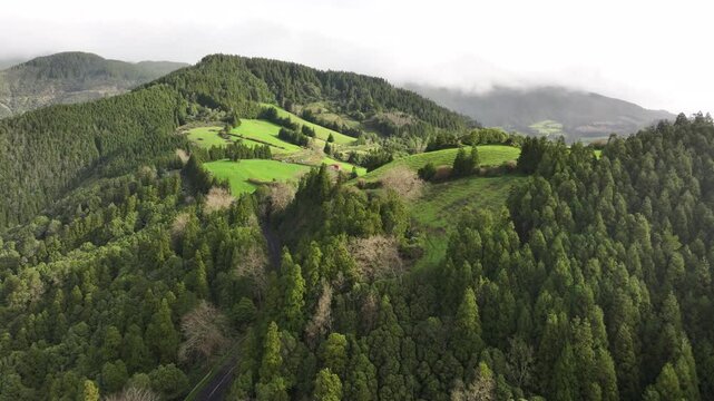 Aerial of soa miguel island in the azores islands