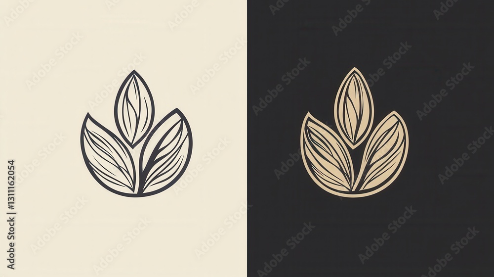 Poster Minimalist nut logo featuring abstract line art of almond and walnut with a modern touch suitable for a branding project