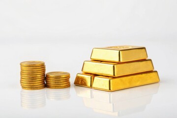 stack of gold coins on white background