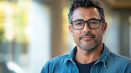 Obraz premium Portrait of male entrepreneur standing in the office, confident business man looking at camera