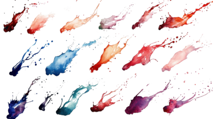 Colorful watercolor splashes and stains on white paper