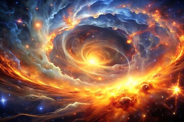 Obraz premium Colorful space with a large yellow sun in the center