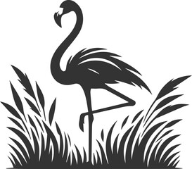 A flamingo walking through tall grass animal vector