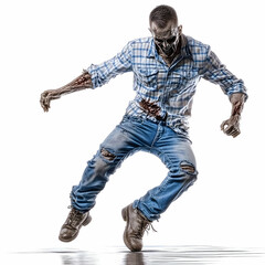 Realistic Undead Figure Jumping Action Horror Illustration with