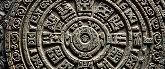 Intricate Mayan calendar stone carving detail, Mayan, numbers