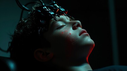 Boy's Mind Interfaced. Sci-Fi Concept