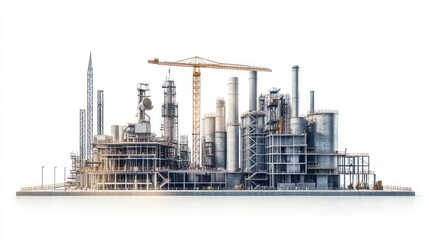 Industrial Complex Under Construction; Cityscape; Factory; Modern; Urban; Background; Isolated; 3D Render; Stock; Use