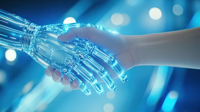 Futuristic Handshake Symbolizing Unity And Innovation.