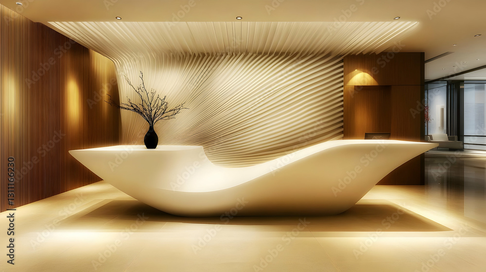 Poster elegant modern hotel reception desk 3d rendering images displaying