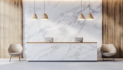 Modern marble reception desk in lobby