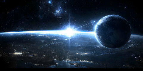 Obraz premium Stunning Blue Cosmic Planet Background Illustration. Artwork. Space