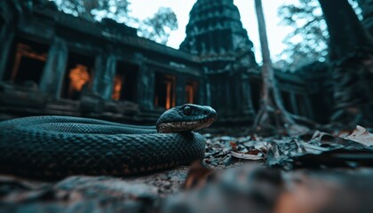 Obraz premium Snake in Angkor Wat Temple
