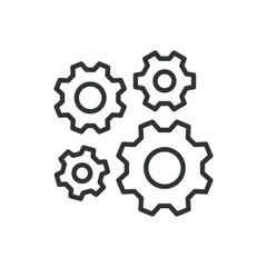 Mechanism, icon in line design. Mechanism, gear, cogwheel, engineering, machinery, automation, system on white background vector. Mechanism, editable stroke icon