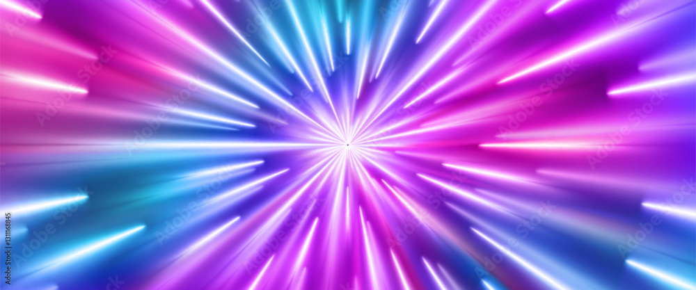 Poster speed line radial burst in pink and blue gradient colors with bright perspective streaks. central li
