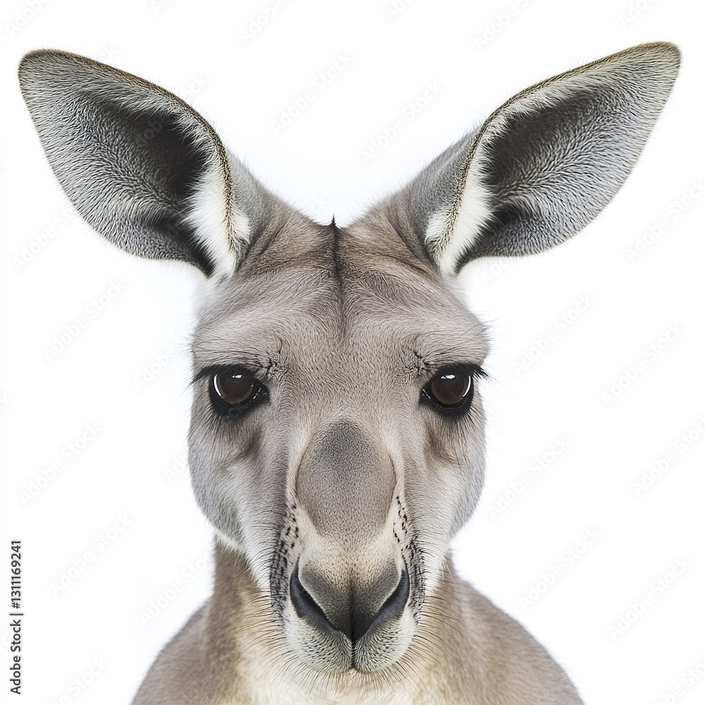 Poster kangaroo isolated on white background with curious expression