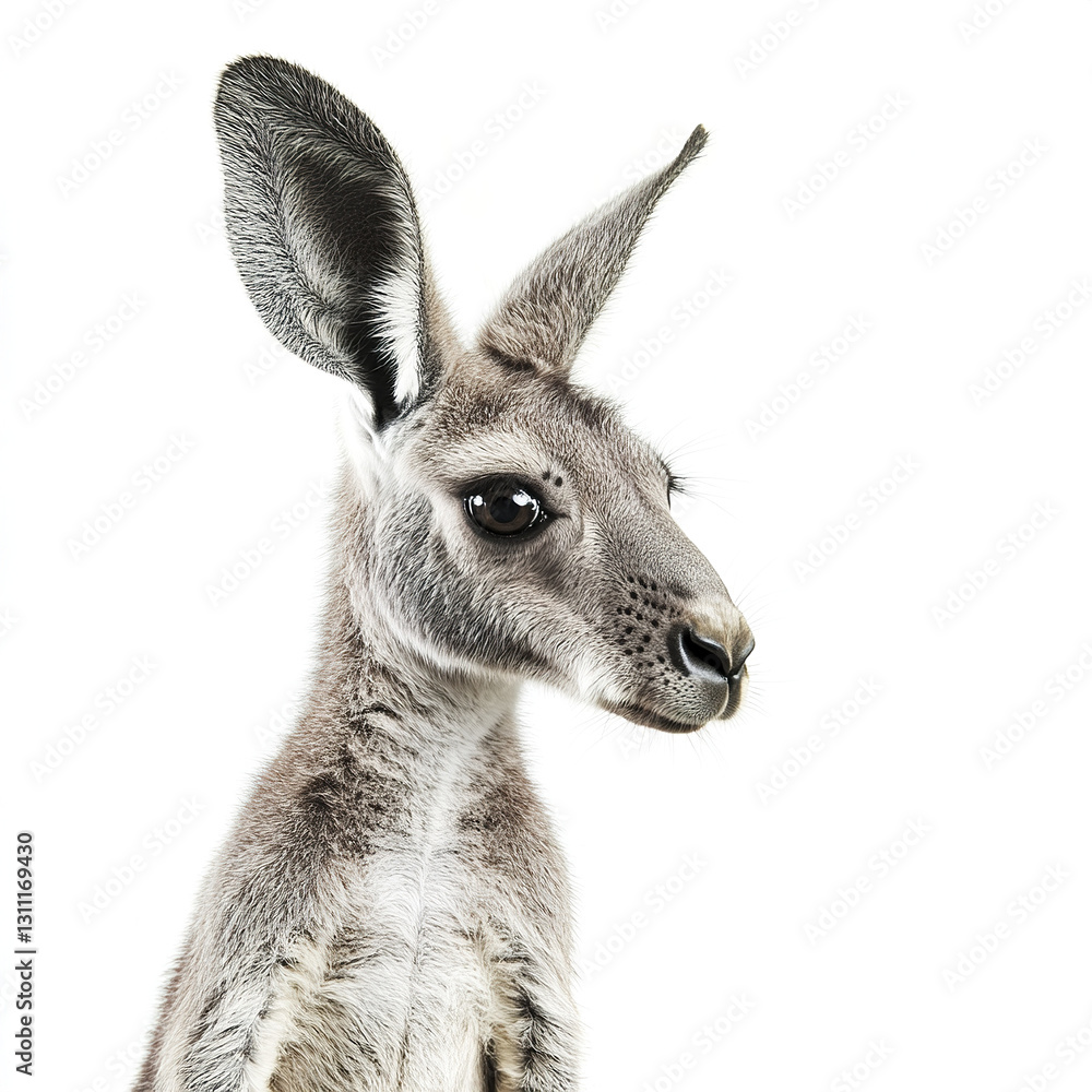 Poster kangaroo isolated on white background with curious expression