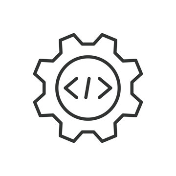 Programming, icon in line design. Programming, code, developer, software, coding, script, algorithm on white background vector. Programming, editable stroke icon