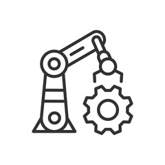 Industrial automation, icon in line design. Industrial automation, manufacturing, robotics, production line on white background vector. Industrial automation, editable stroke icon.