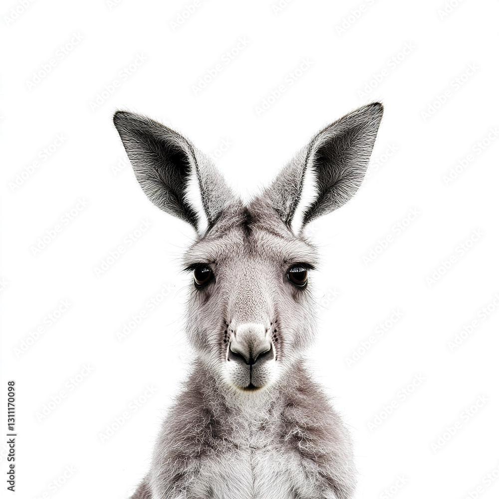 Poster kangaroo isolated on white background with curious expression