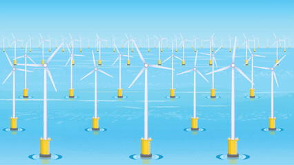 Wind farm in the Sea, Wind Turbine in a Windfarm