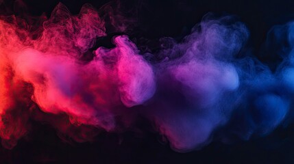 Abstract red and blue smoke effect on a transparent background with a gradient for design elements, an illustration of a glowing pink and dark purple cloud or fog.