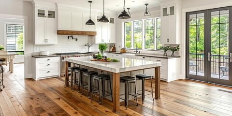 Remodeled Kitchen Featuring Existing Hardwood Floors Patched and Refinished, Combining Classic Elegance with Modern Design