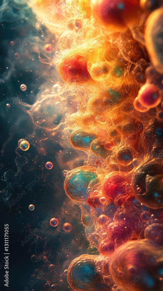 Poster a cluster of air bubbles rising from the bottom of the water, creating a whimsical and underwater sc