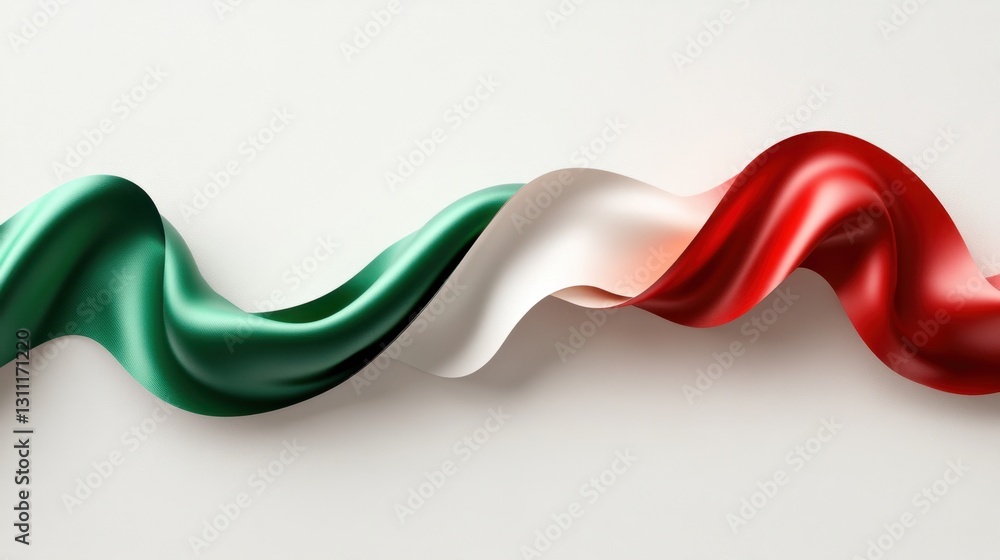 Poster elegant display of the italian flag in a wavy silken texture over a soft background
