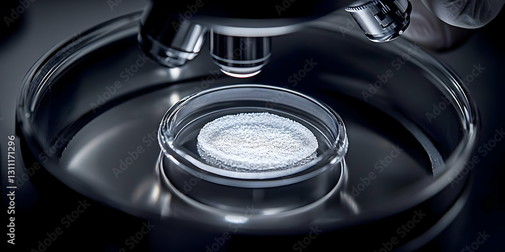Poster detailed 3d rendering of microscope analyzing sample in petri dish
